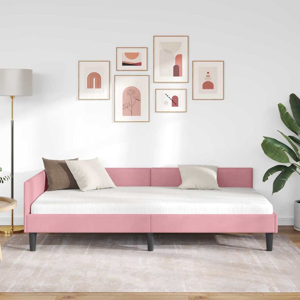 Corner Bed Frame Pink 90 x 190 cm Velvet and Engineered wood