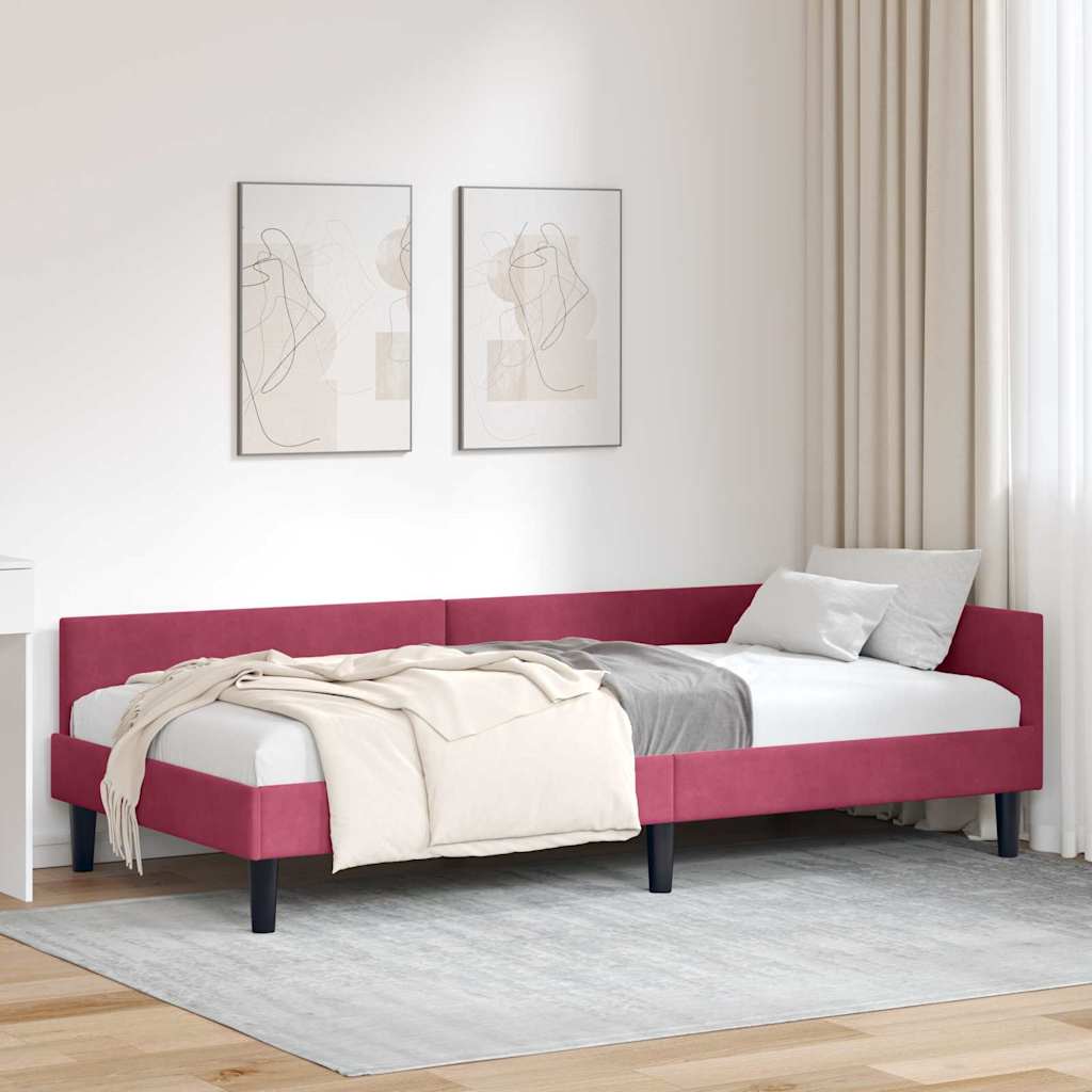 Corner Bed Frame with Headboard Manual Wine red 90 x 190 cm