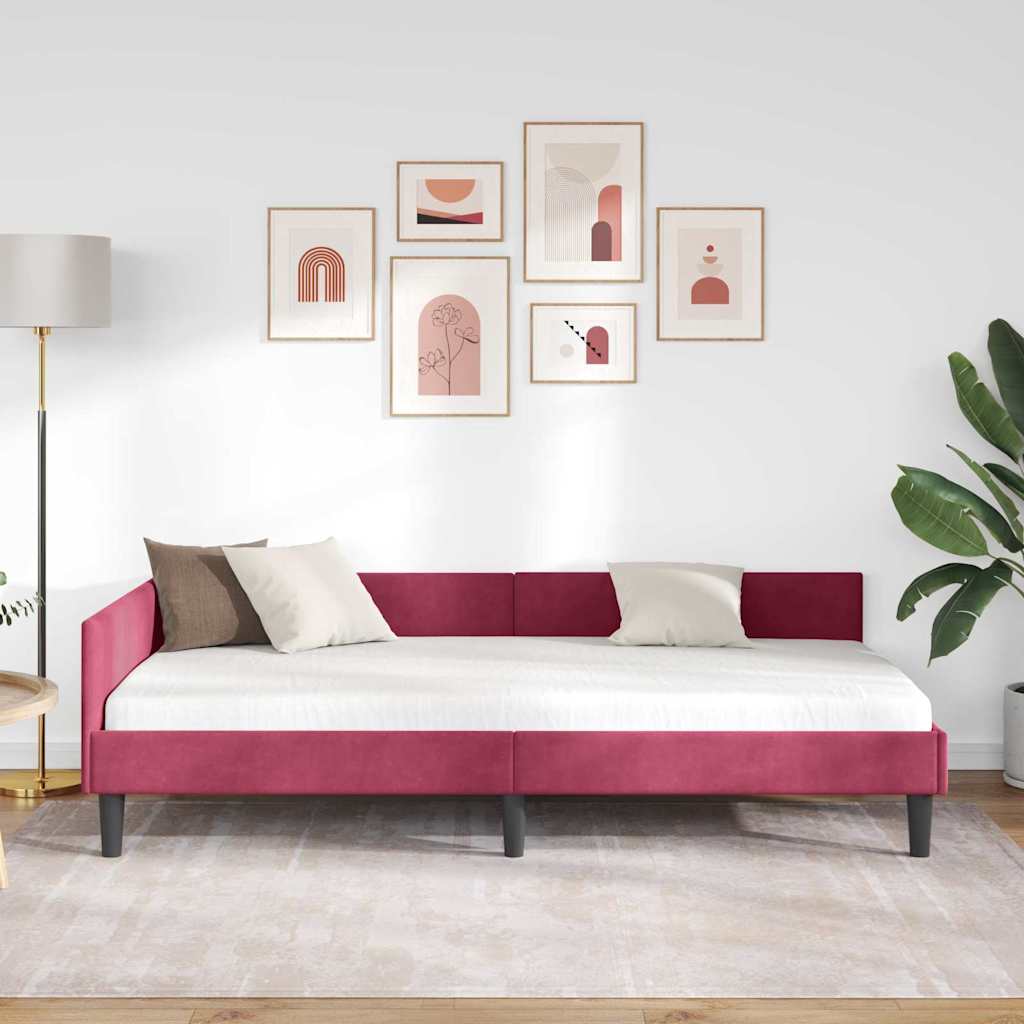 Corner Bed Frame with Headboard Manual Wine red 90 x 190 cm