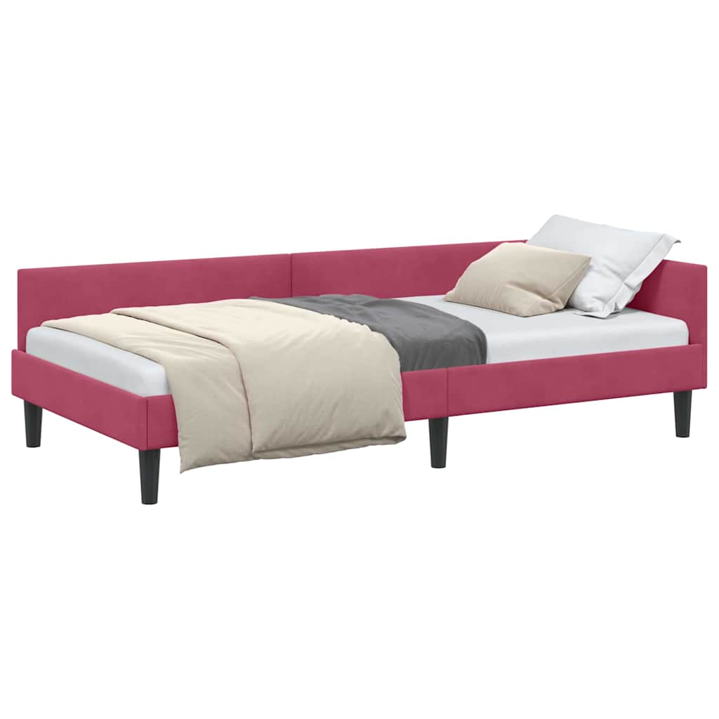 Corner Bed Frame with Headboard Manual Wine red 90 x 190 cm