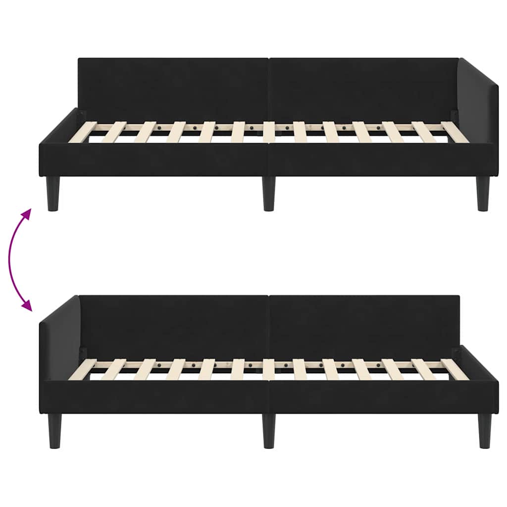 Corner Bed Frame Black 90 x 190 cm Velvet and Engineered wood