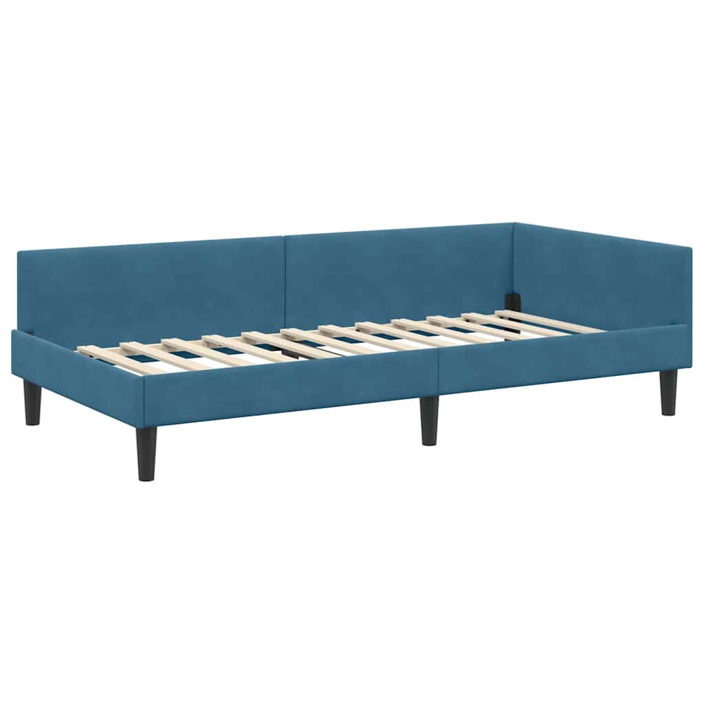 Corner Bed Frame Blue 90 x 200 cm Velvet and Engineered wood