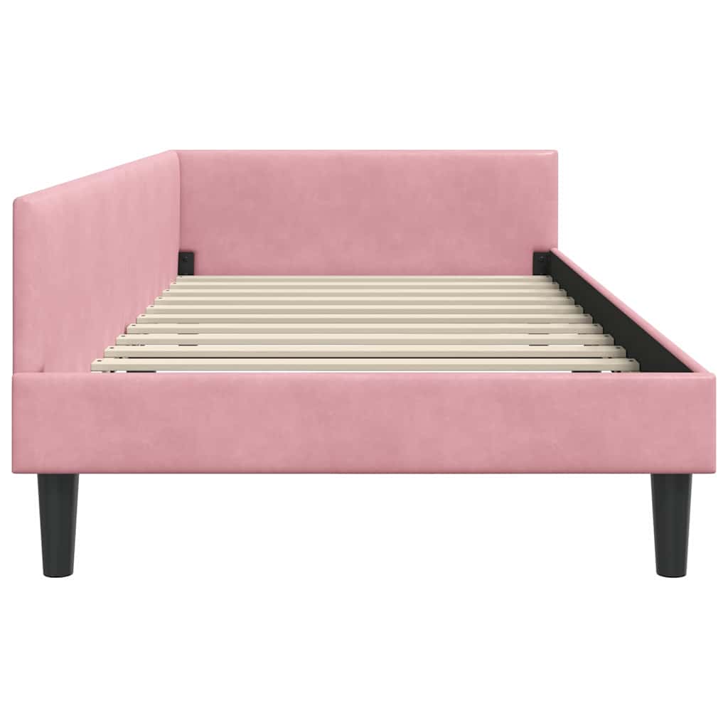 Corner Bed Frame Pink 90 x 200 cm Velvet and Engineered wood