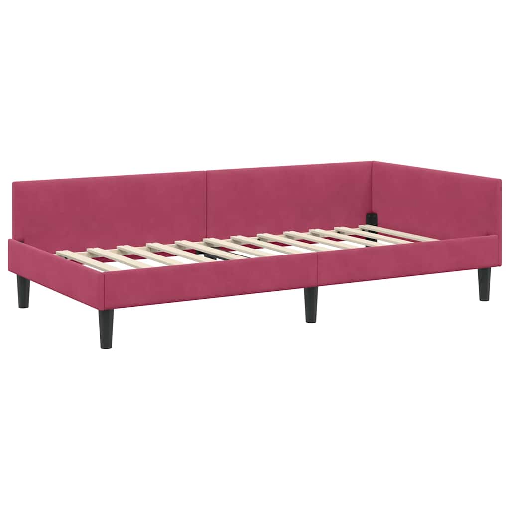 Corner Bed Frame with Headboard Manual Wine red 90 x 200 cm