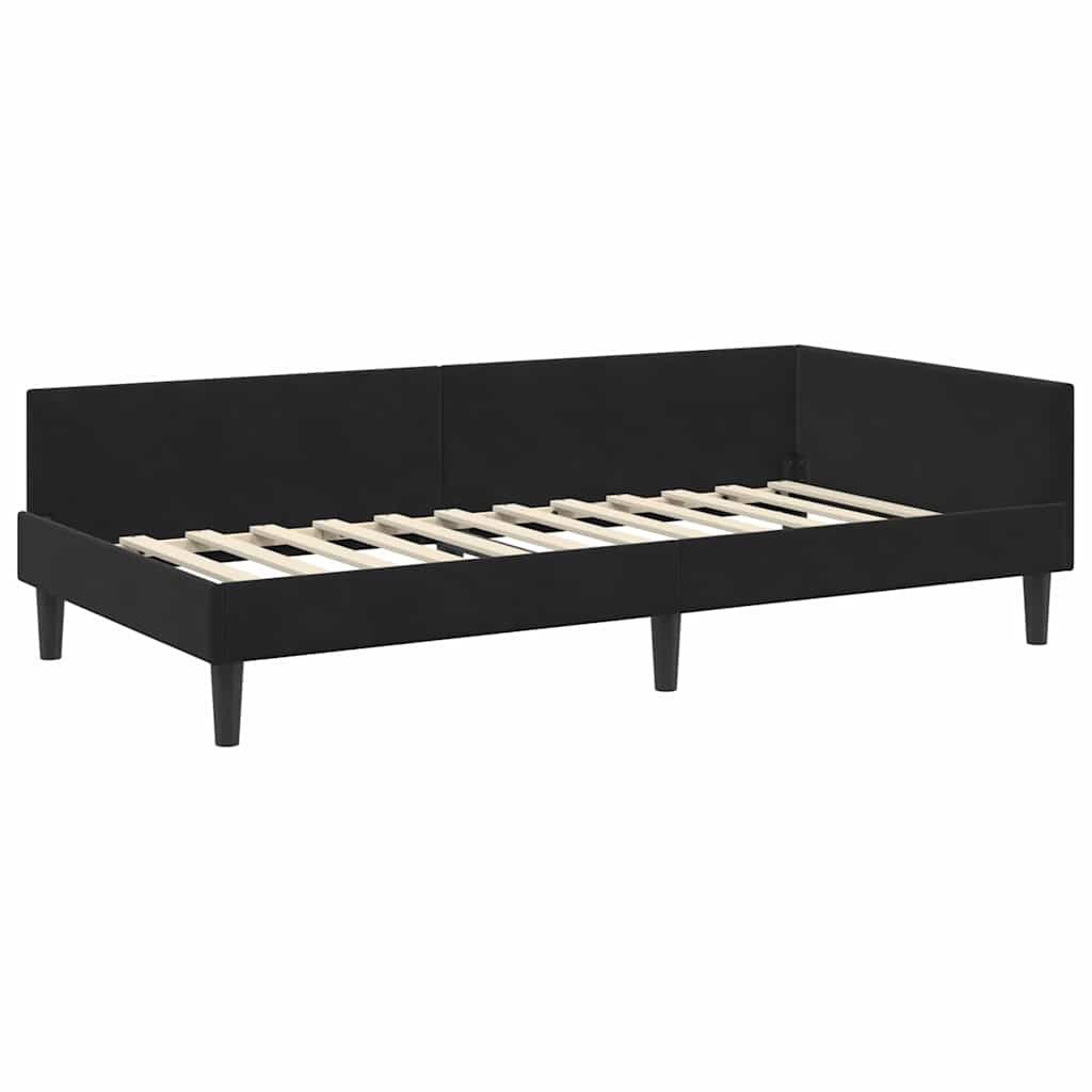Corner Bed Frame Black 90 x 200 cm Velvet and Engineered wood