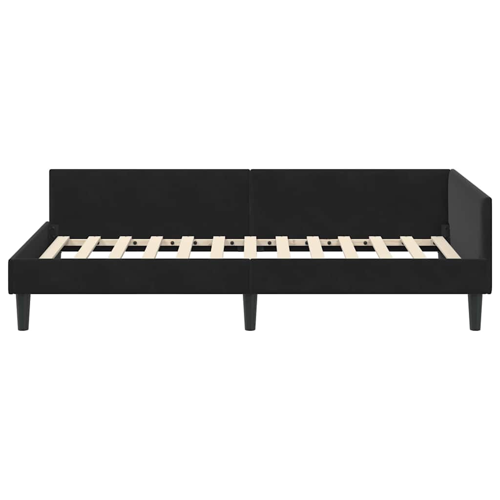 Corner Bed Frame Black 90 x 200 cm Velvet and Engineered wood