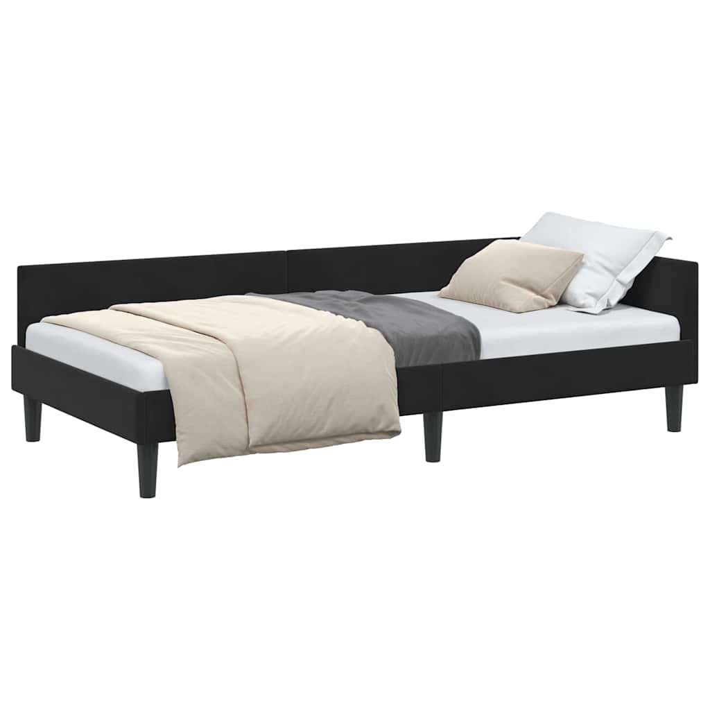 Corner Bed Frame Black 90 x 200 cm Velvet and Engineered wood