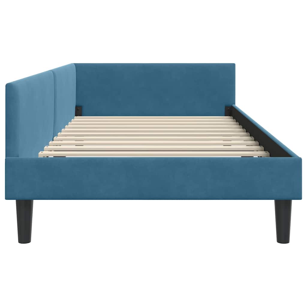Corner Bed Frame Blue 100 x 200 cm Velvet and Engineered wood