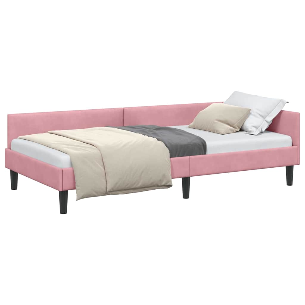 Corner Bed Frame Pink 100 x 200 cm Velvet and Engineered wood