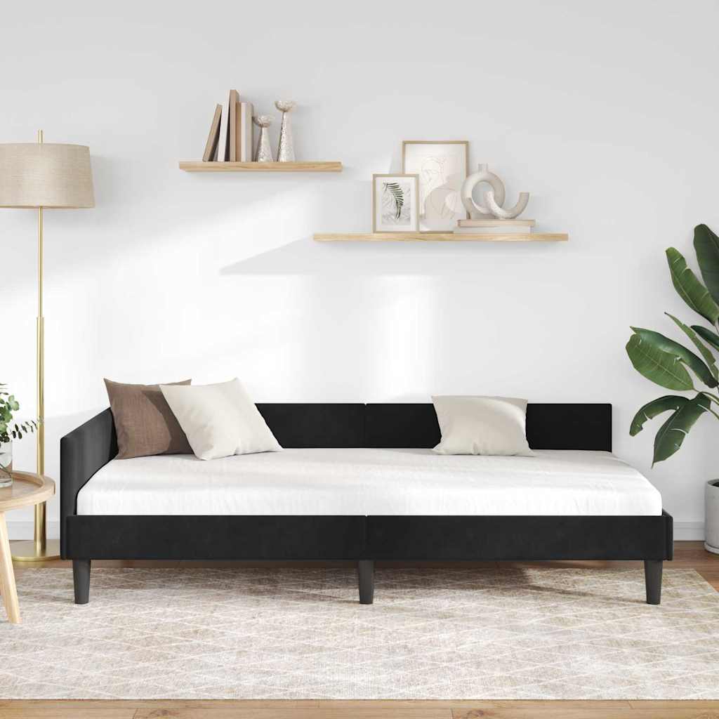 Corner Bed Frame Black 100 x 200 cm Velvet and Engineered wood