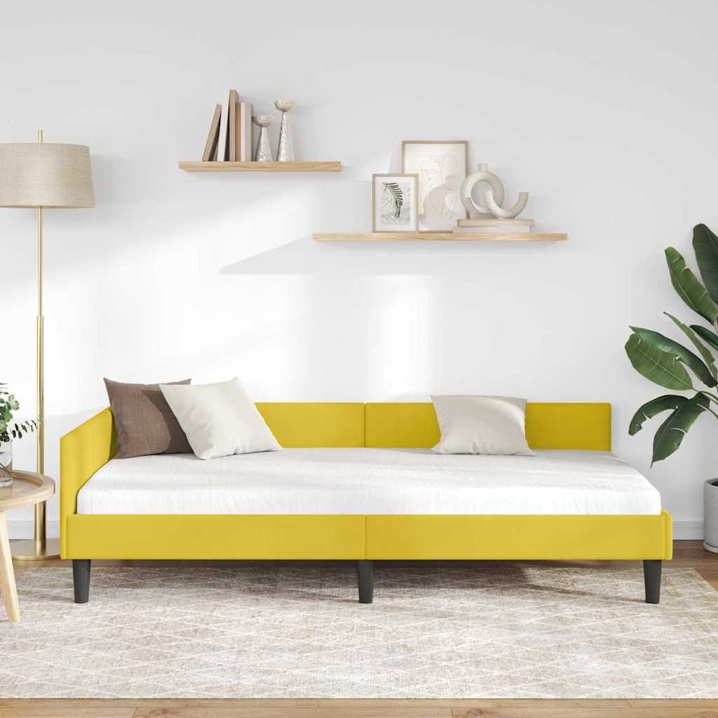 Corner Bed Frame Yellow 100 x 200 cm Velvet and Engineered wood