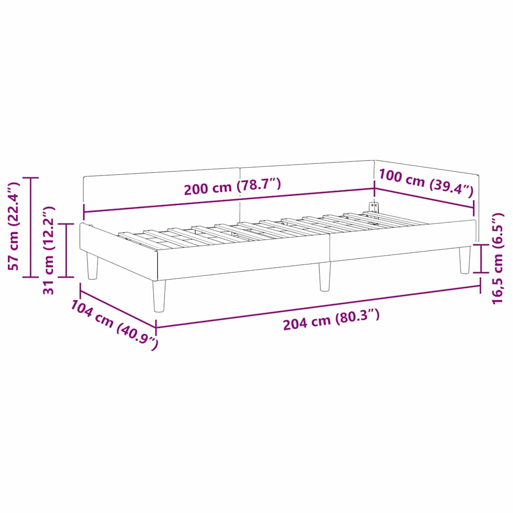 Corner Bed Frame Yellow 100 x 200 cm Velvet and Engineered wood
