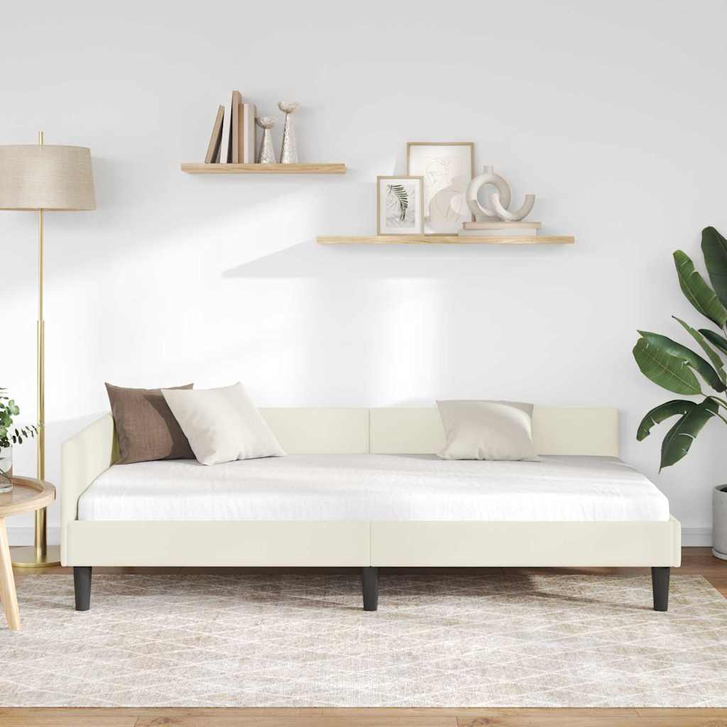 Corner Bed Frame Cream 100 x 200 cm Velvet and Engineered wood