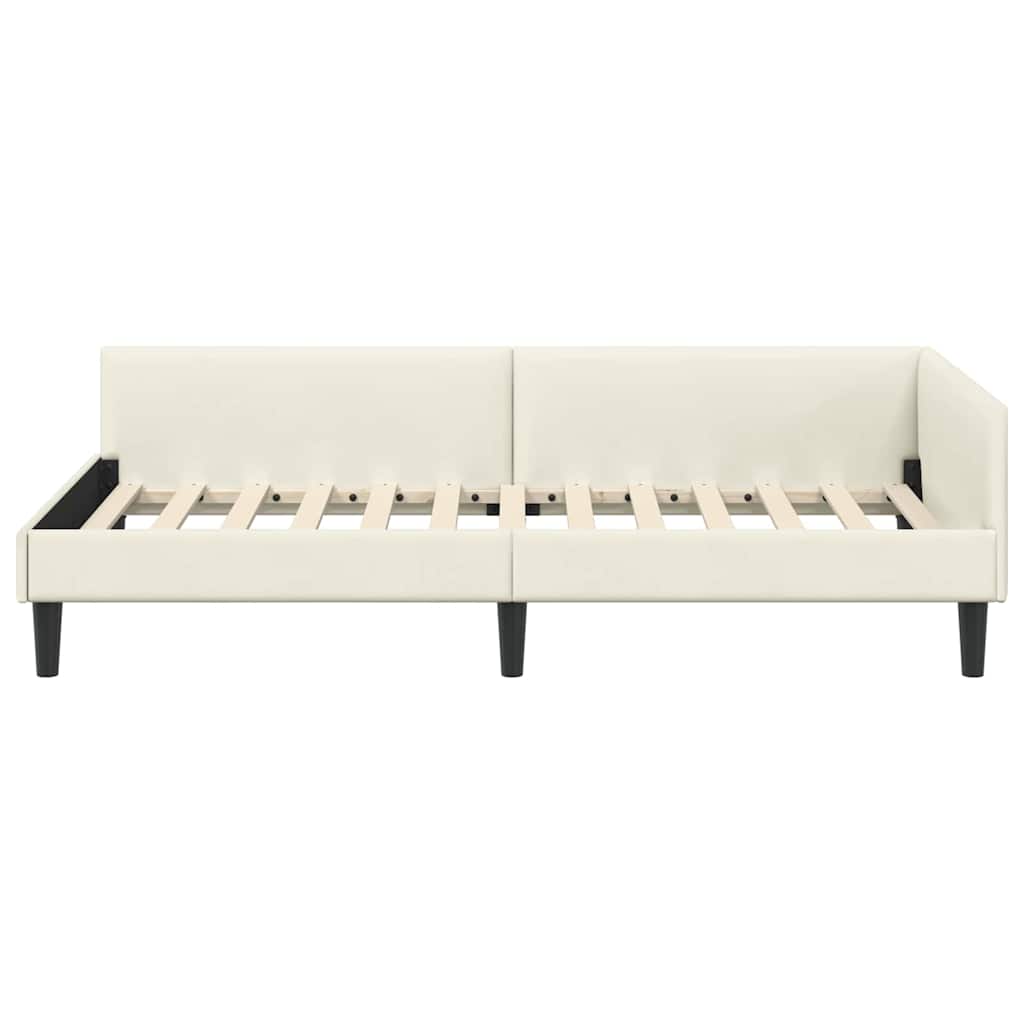 Corner Bed Frame Cream 100 x 200 cm Velvet and Engineered wood