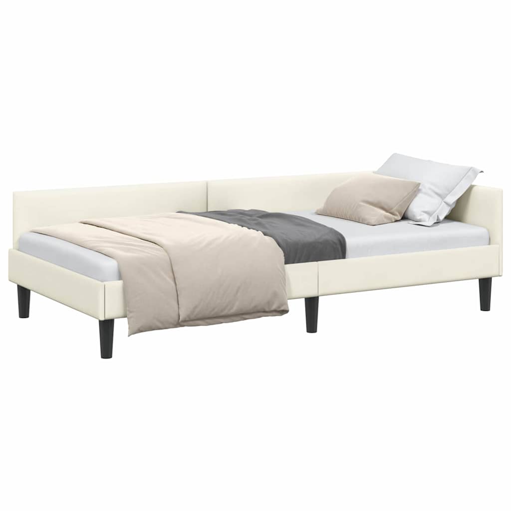 Corner Bed Frame Cream 100 x 200 cm Velvet and Engineered wood