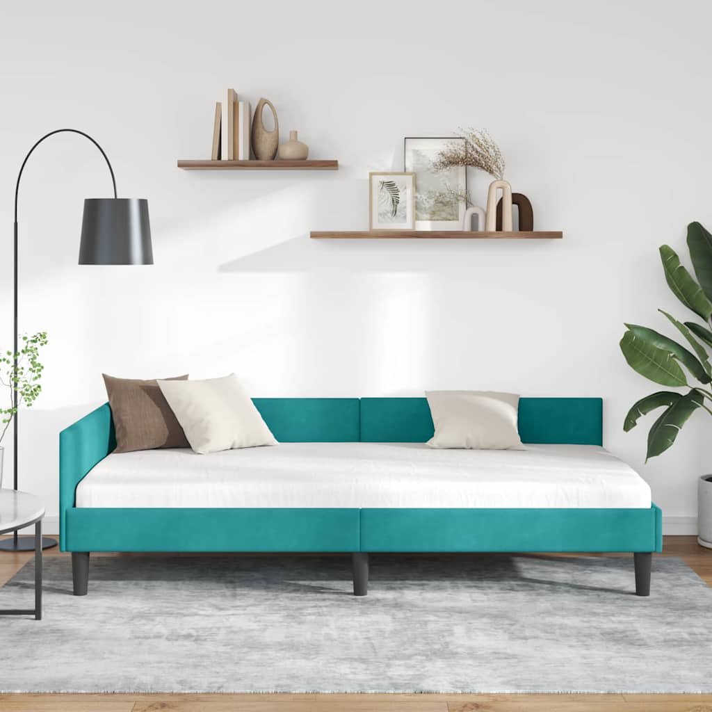 Corner Bed Frame with Headboard Manual Turquoise 100 x 200 cm