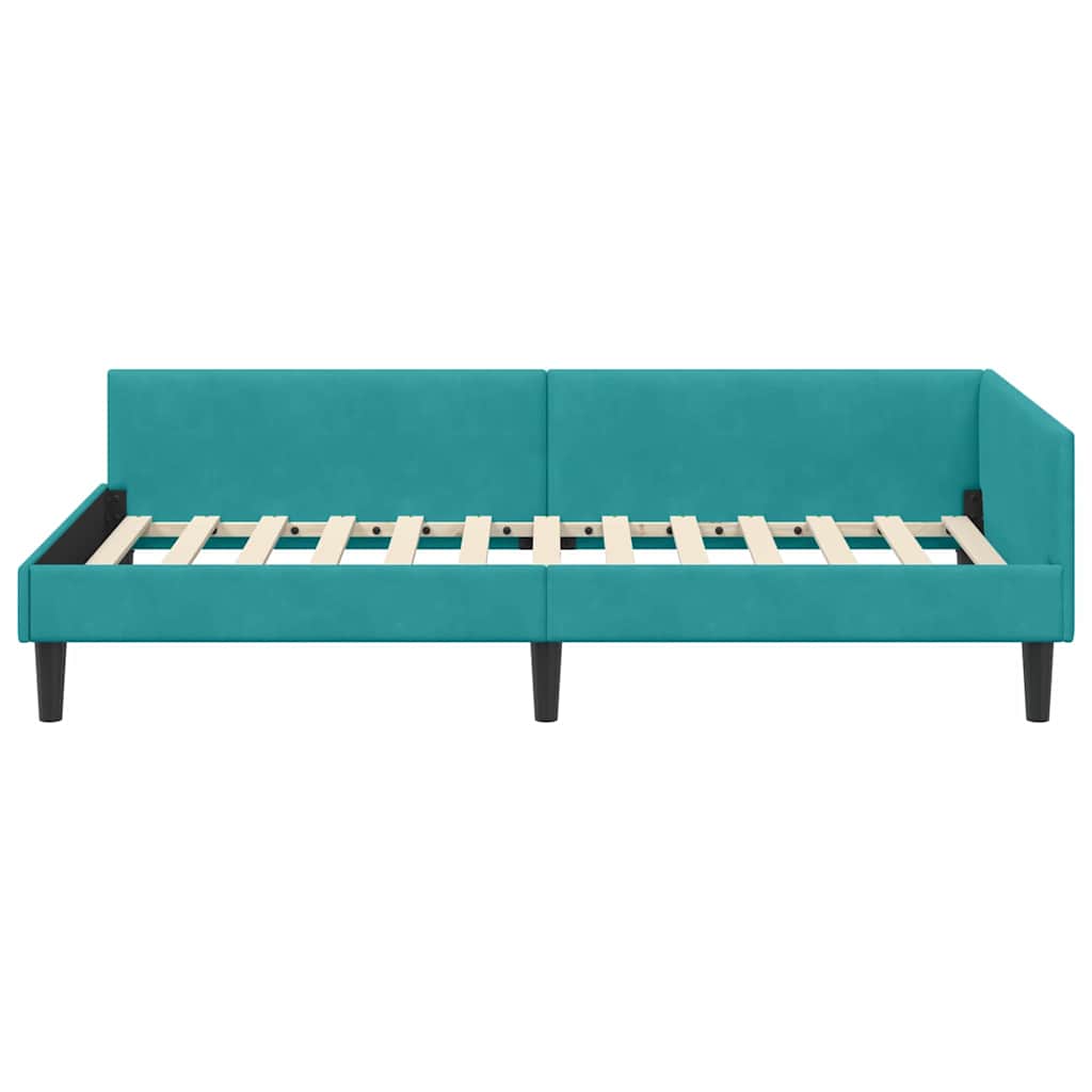 Corner Bed Frame with Headboard Manual Turquoise 100 x 200 cm