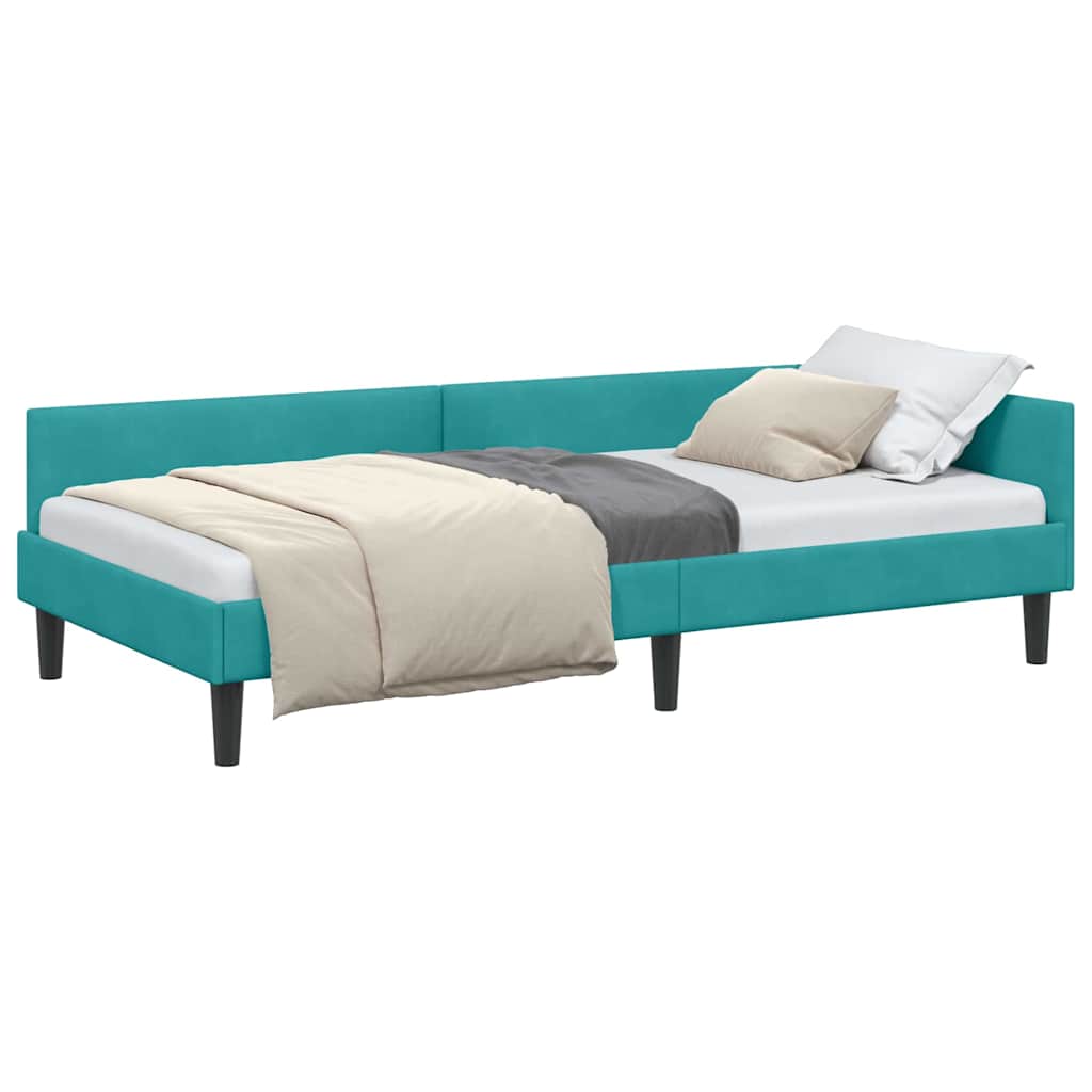 Corner Bed Frame with Headboard Manual Turquoise 100 x 200 cm