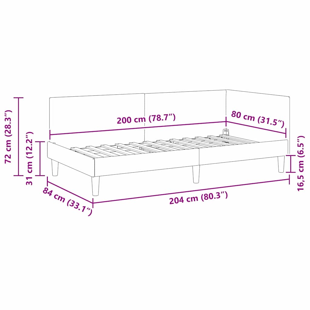 Corner Bed Frame Other with Headboard Dark grey 80 x 200 cm
