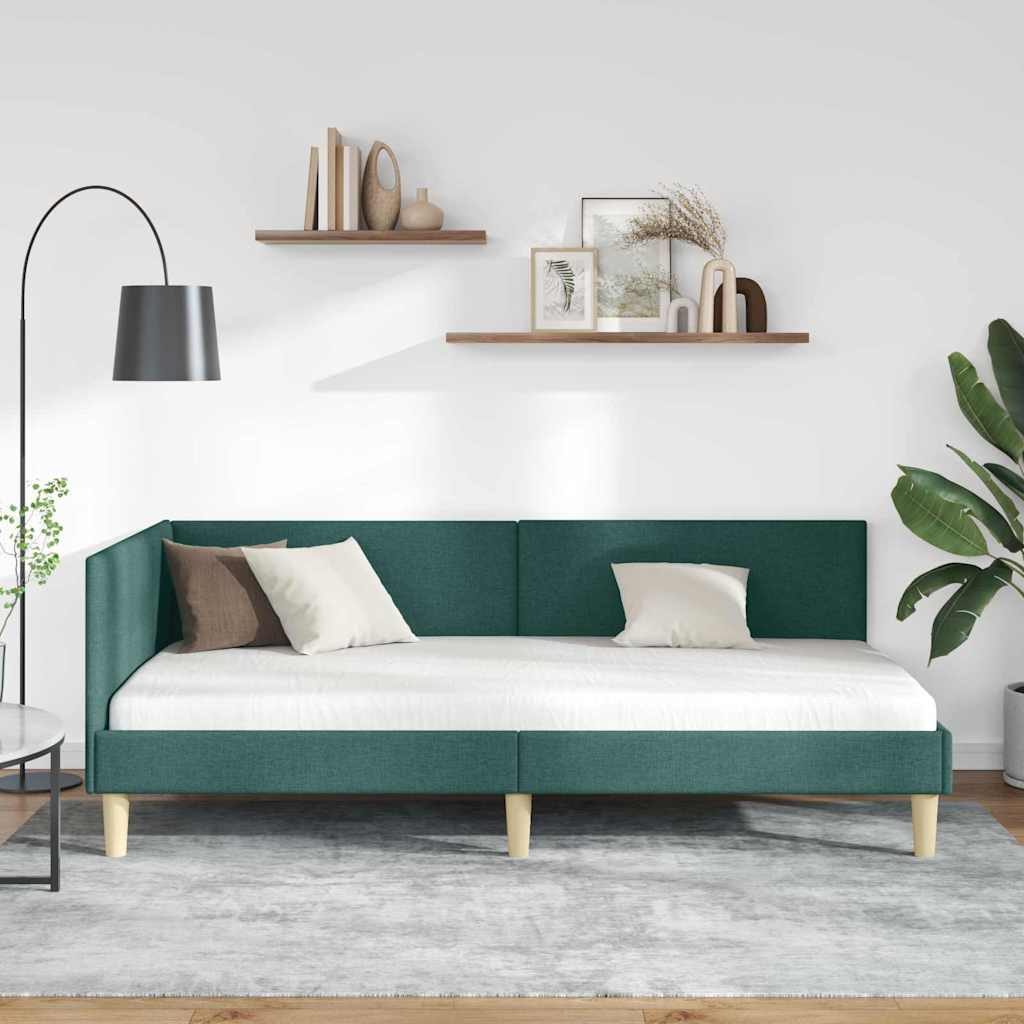 Corner Bed Frame Other with Headboard Dark green 80 x 200 cm