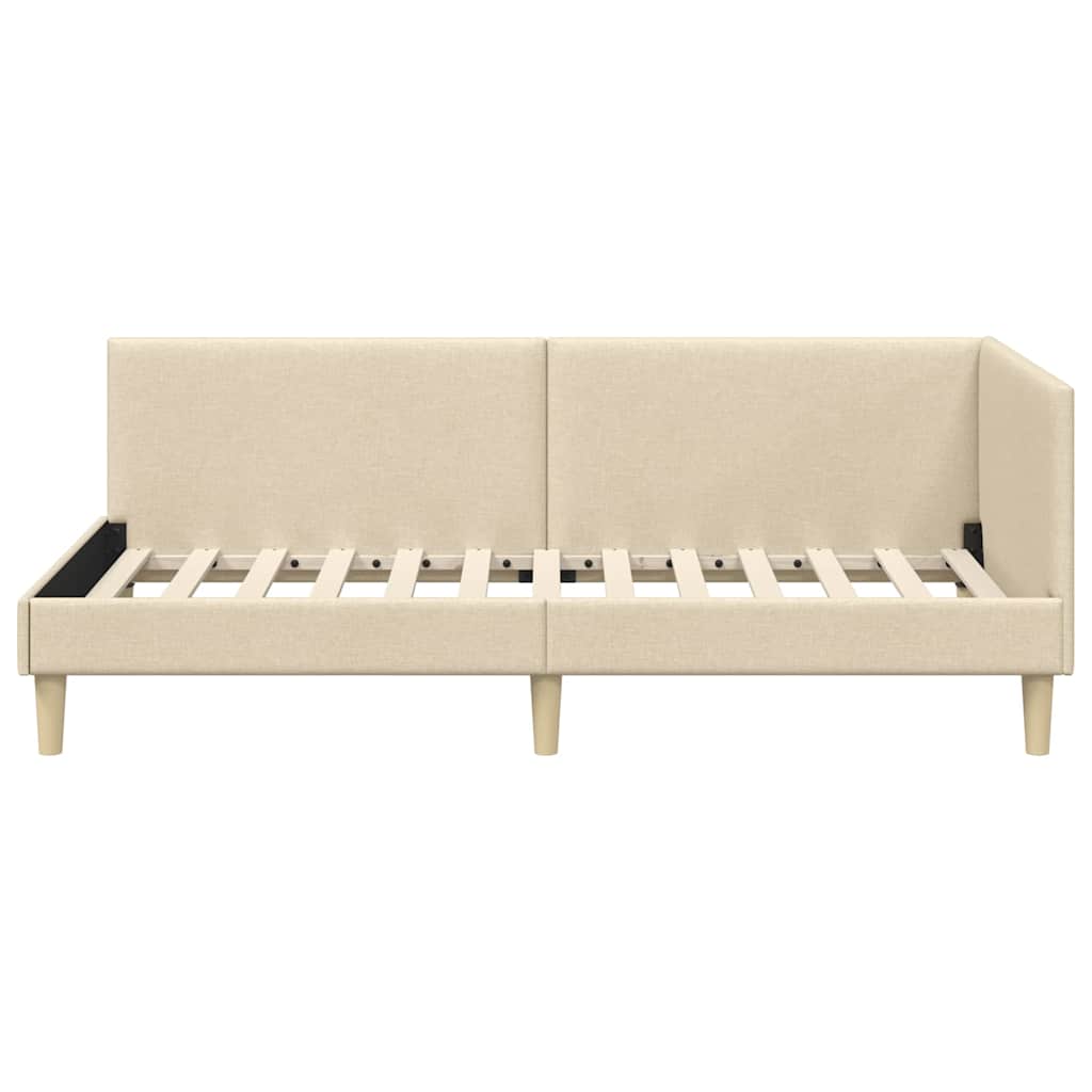 Corner Bed Frame Cream 80 x 200 cm Fabric and Engineered wood