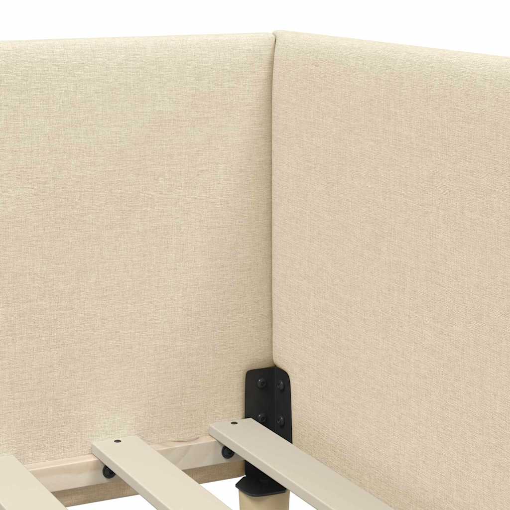 Corner Bed Frame Cream 90 x 200 cm Fabric and Engineered wood