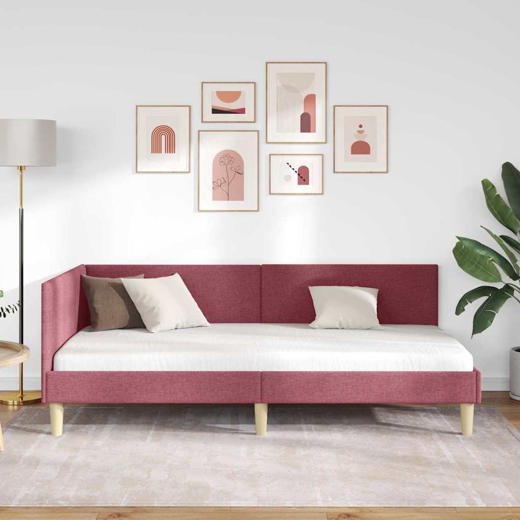 Corner Bed Frame Other with Headboard Wine red 100 x 200 cm