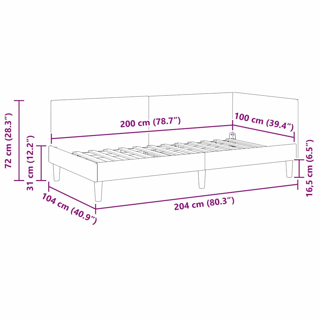 Corner Bed Frame Other with Headboard Wine red 100 x 200 cm