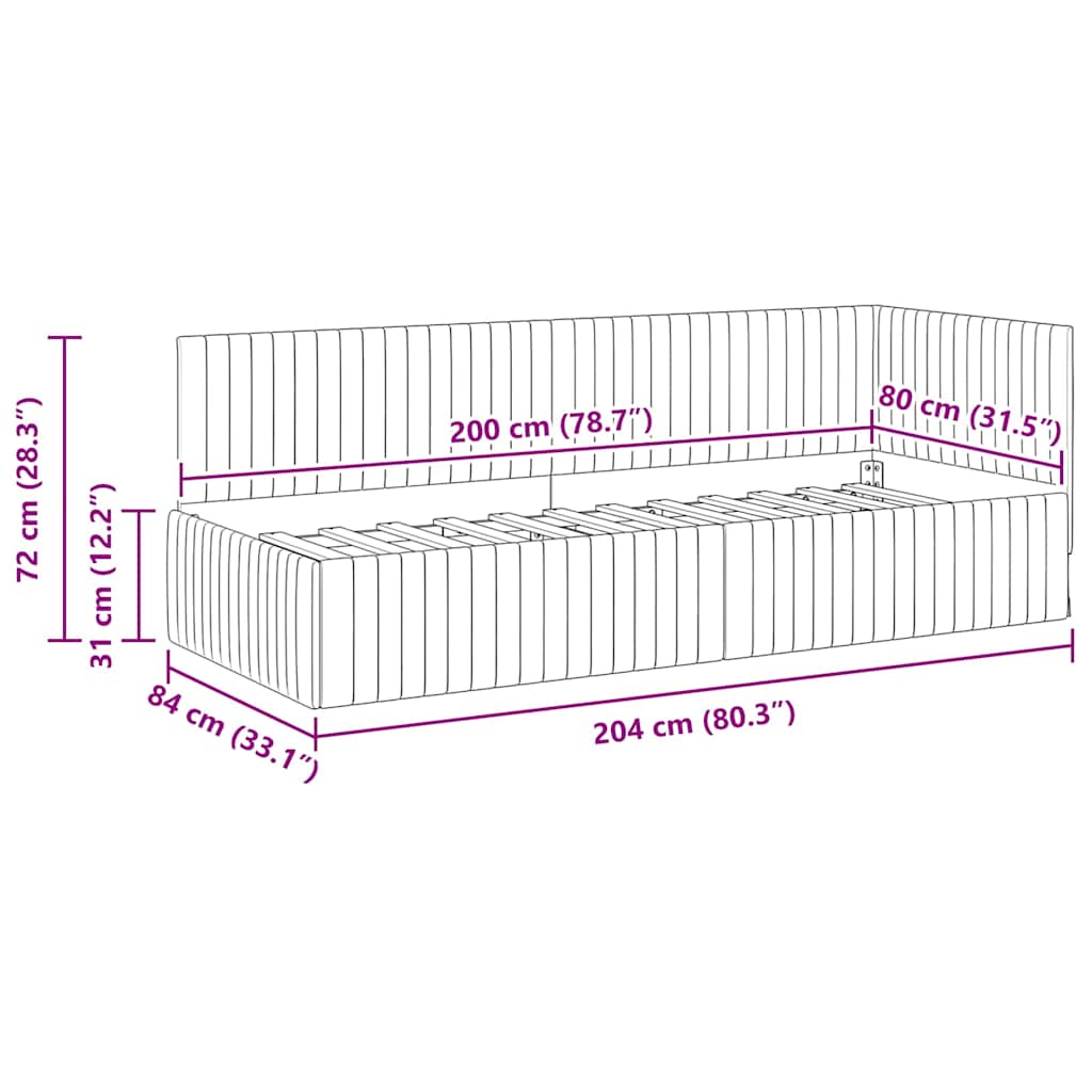 Corner Bed Frame with Headboard Cream 80 x 200 cm Velvet