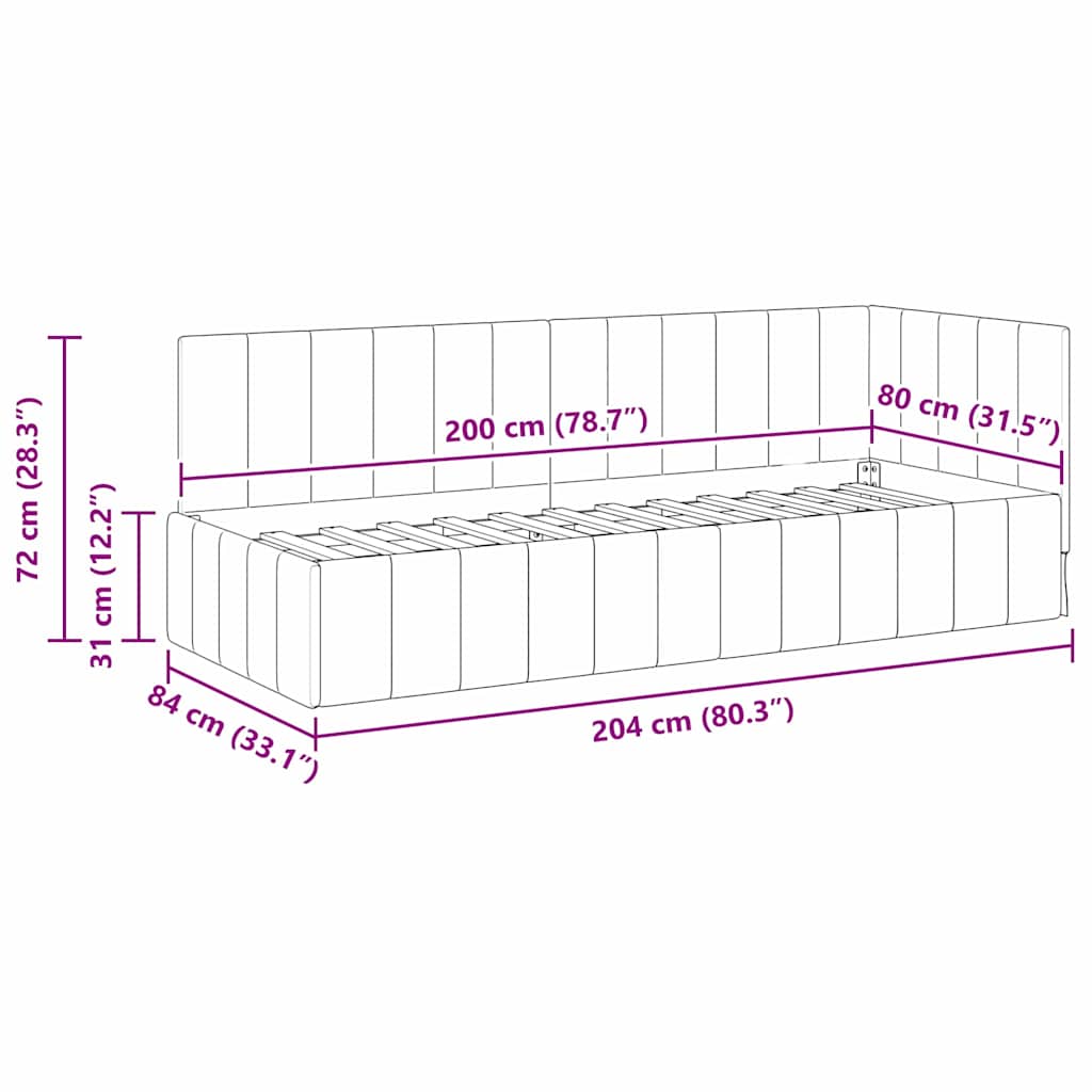 Corner Bed Frame with Headboard Wine red 80 x 200 cm Velvet