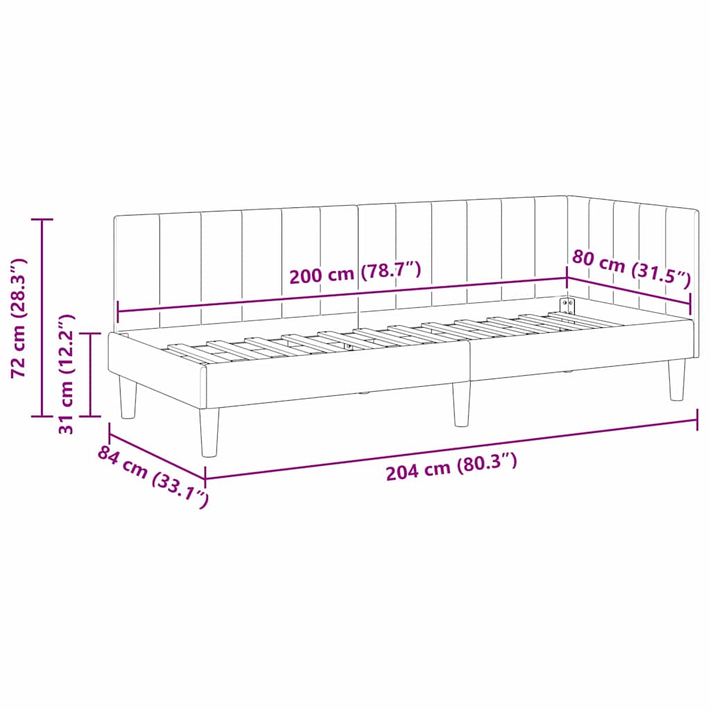 Corner Bed Frame with Headboard Yellow 80 x 200 cm Velvet