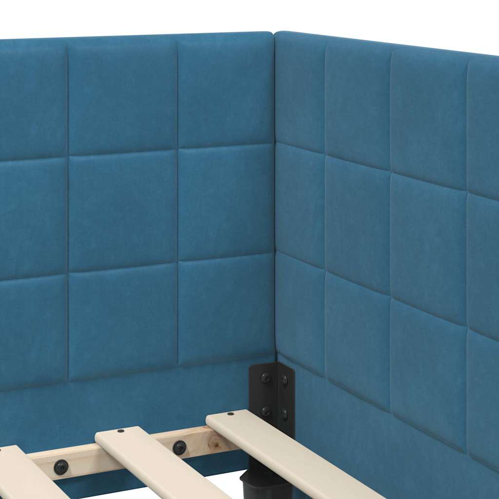 Corner Bed Frame with Headboard Blue 90 x 190 cm Velvet