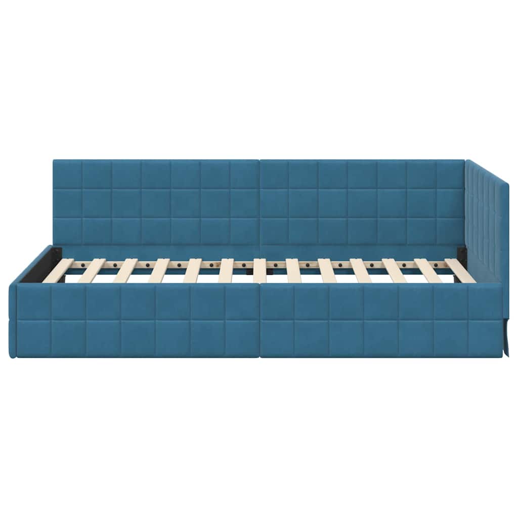 Corner Bed Frame with Headboard Blue 90 x 190 cm Velvet