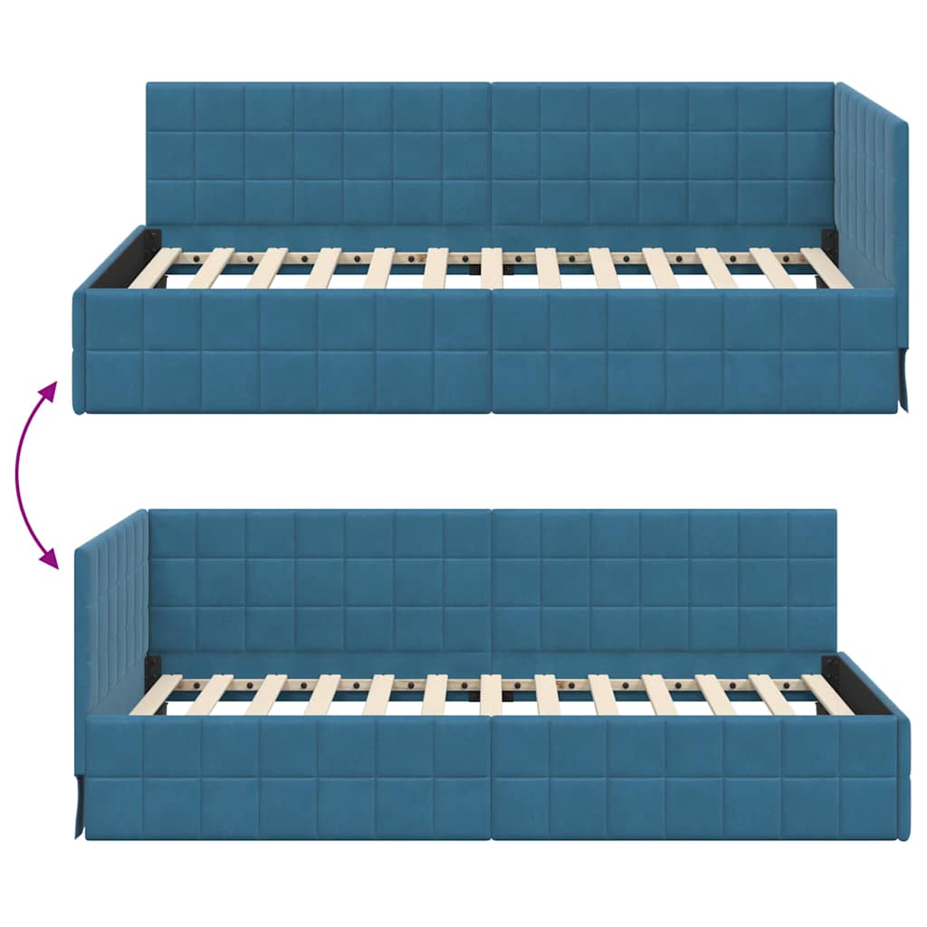 Corner Bed Frame with Headboard Blue 90 x 190 cm Velvet