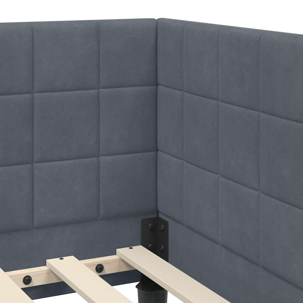 Corner Bed Frame with Headboard Dark grey 90 x 190 cm Velvet