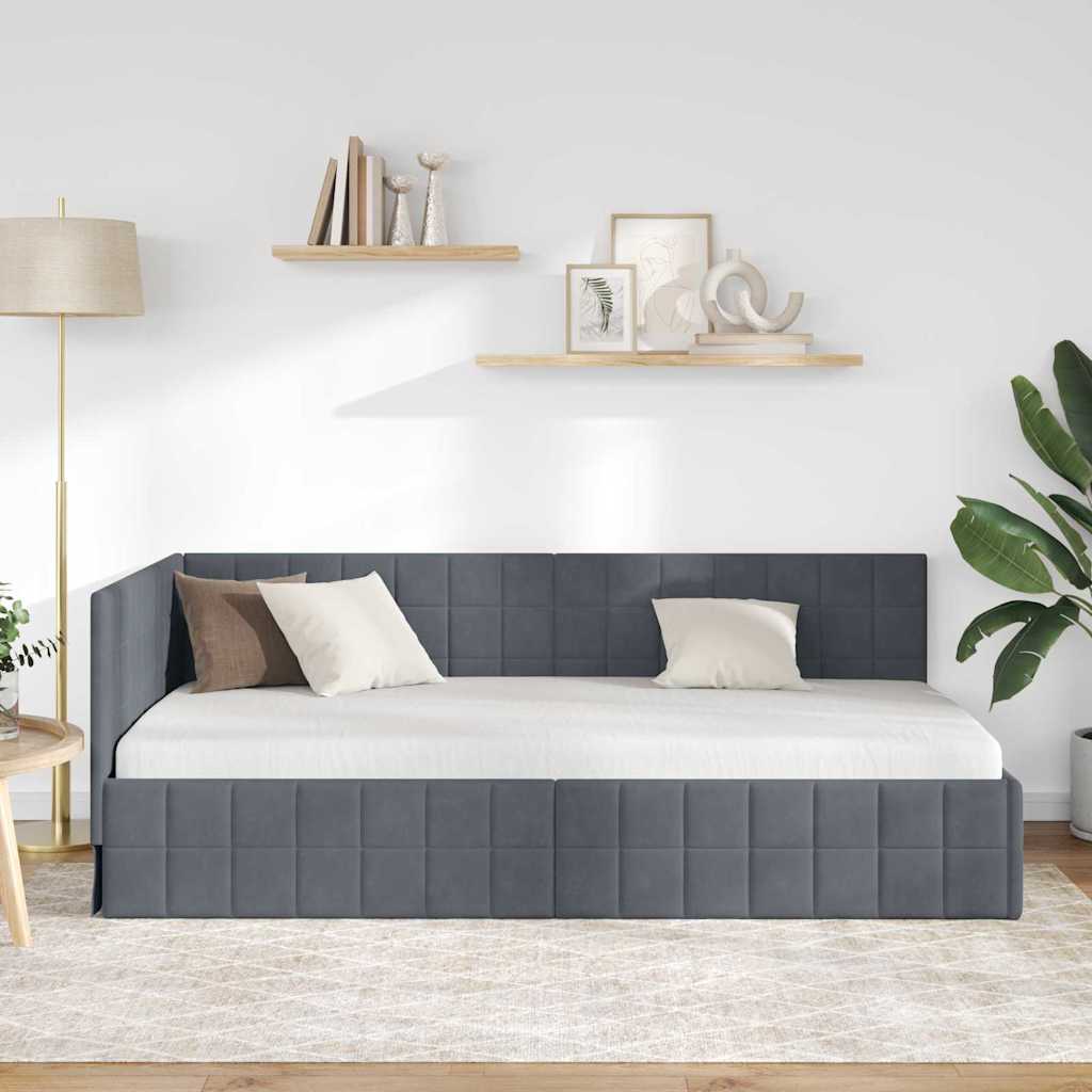 Corner Bed Frame with Headboard Dark grey 90 x 190 cm Velvet
