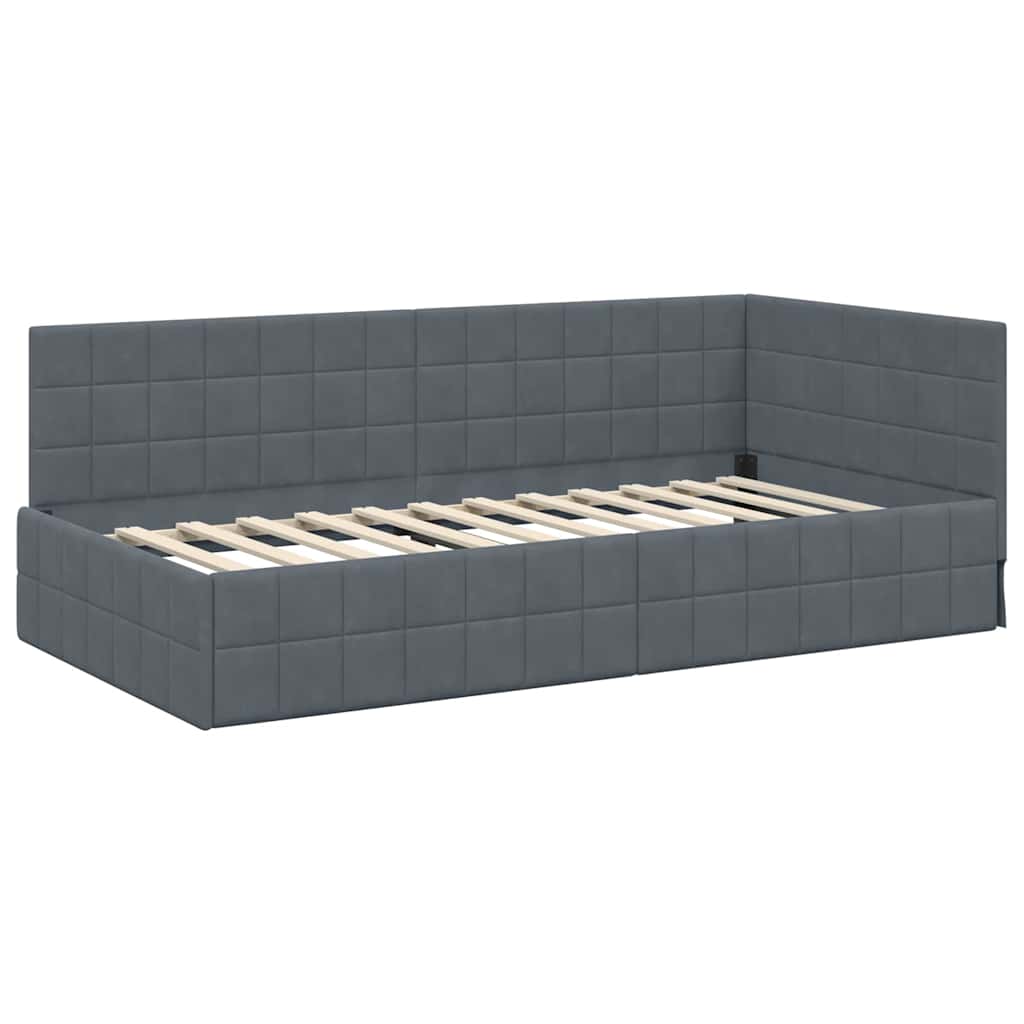 Corner Bed Frame with Headboard Dark grey 90 x 190 cm Velvet