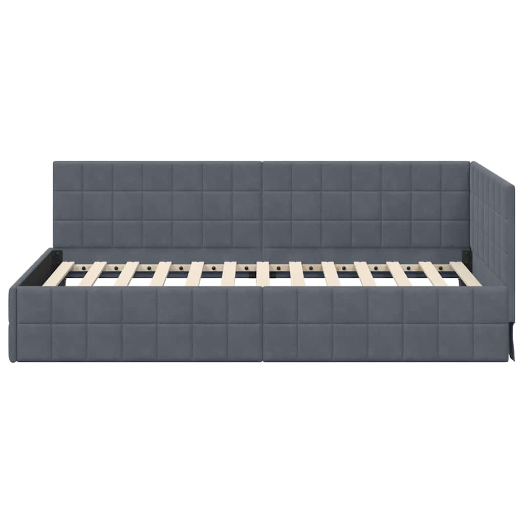 Corner Bed Frame with Headboard Dark grey 90 x 190 cm Velvet