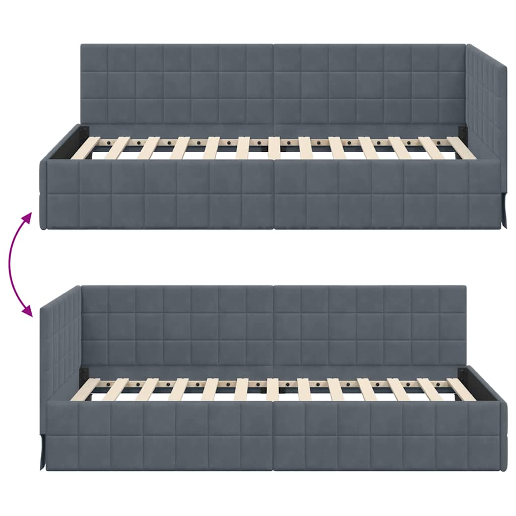 Corner Bed Frame with Headboard Dark grey 90 x 190 cm Velvet