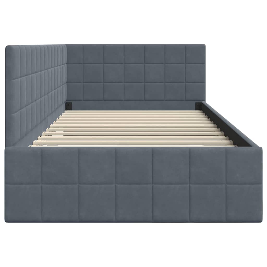 Corner Bed Frame with Headboard Dark grey 90 x 190 cm Velvet