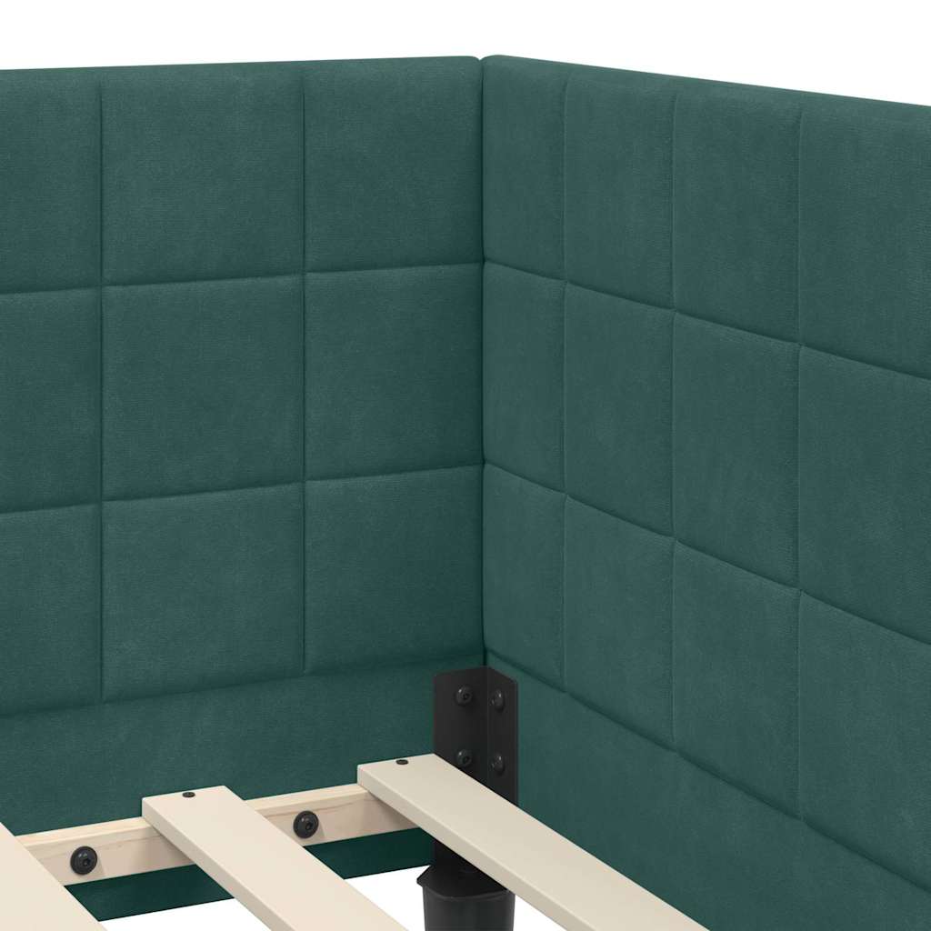 Corner Bed Frame with Headboard Dark green 90 x 190 cm Velvet