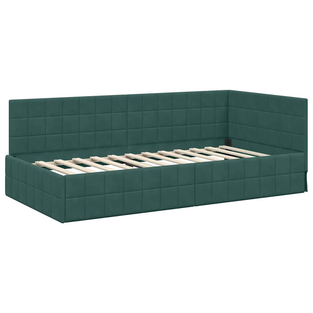 Corner Bed Frame with Headboard Dark green 90 x 190 cm Velvet