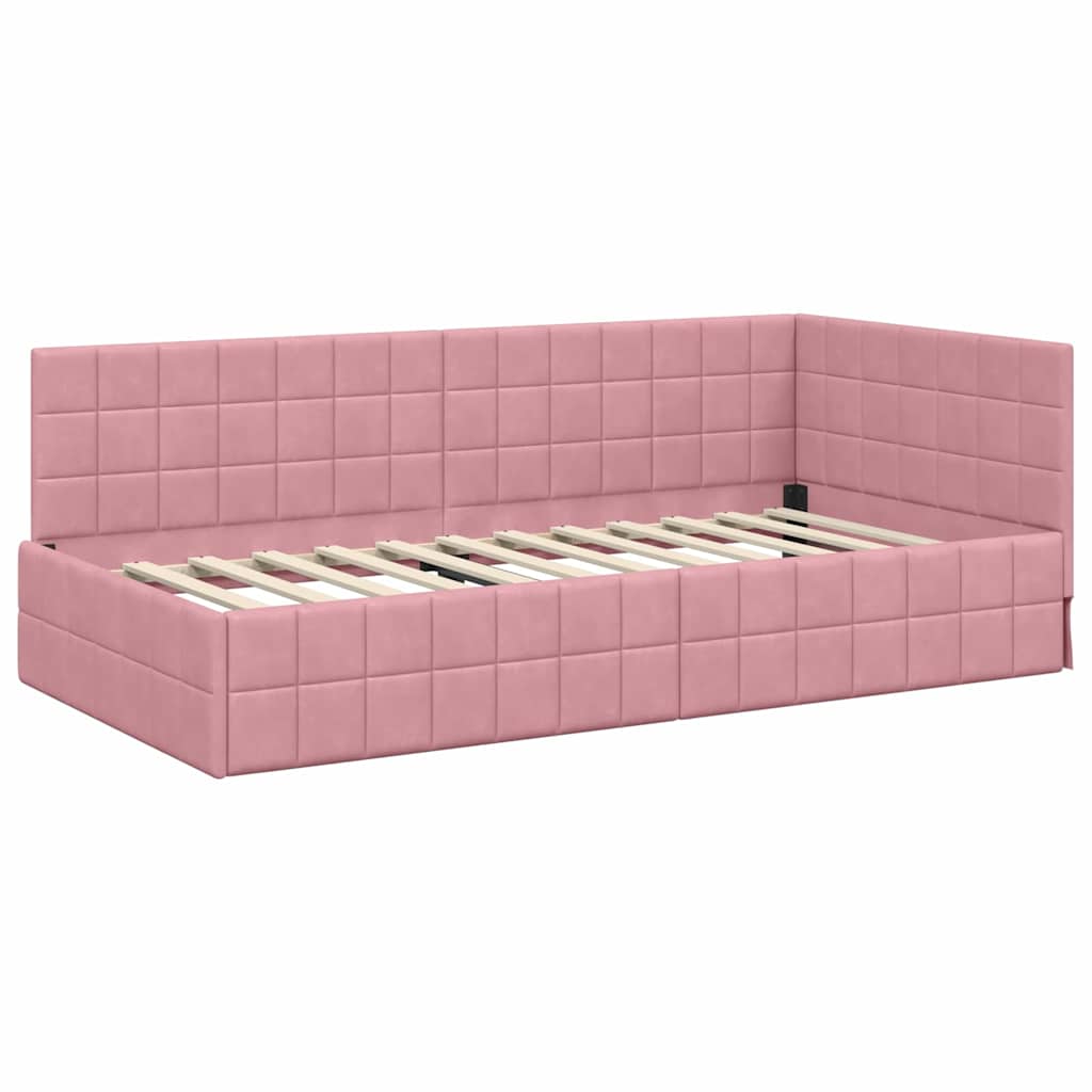 Corner Bed Frame with Headboard Pink 90 x 190 cm Velvet