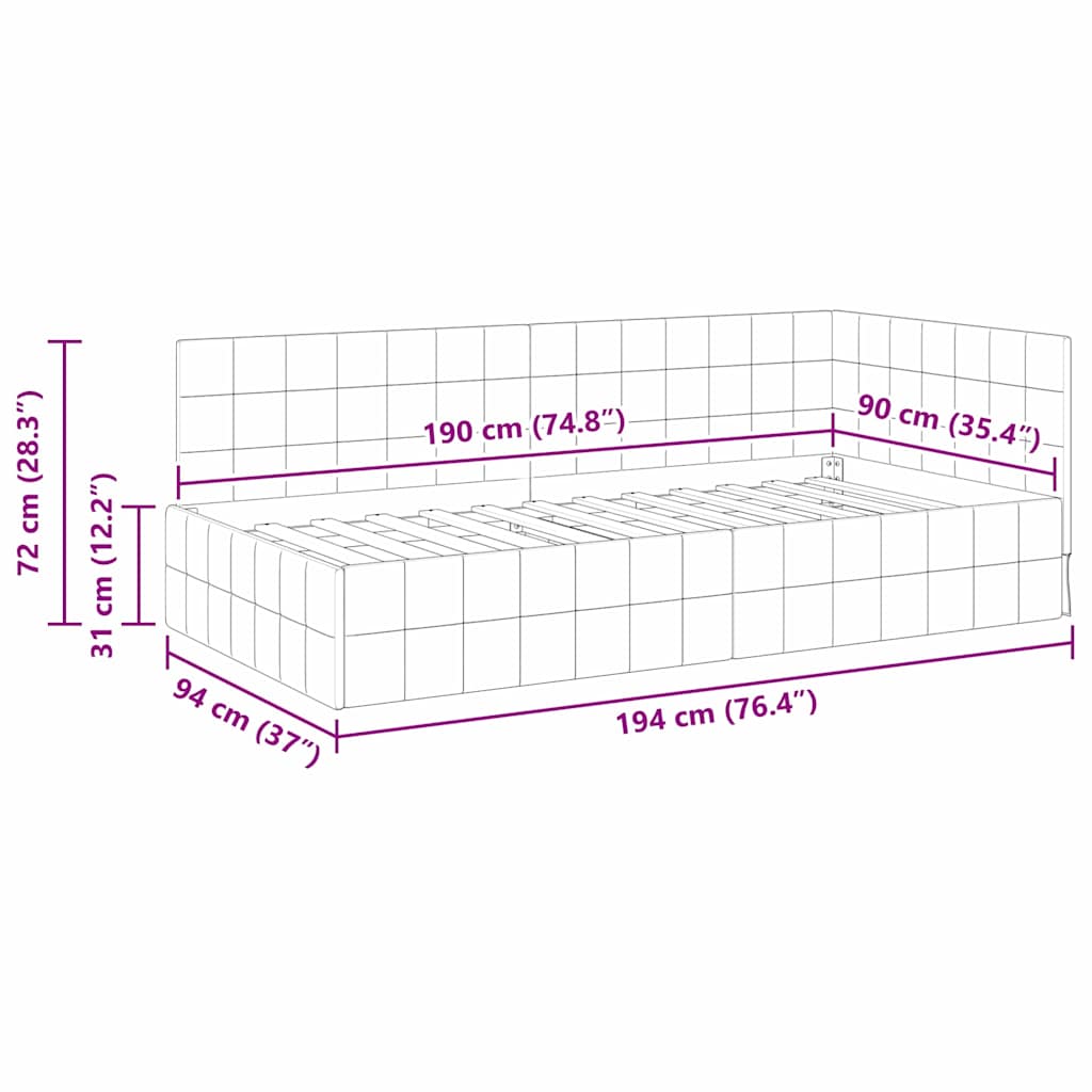 Corner Bed Frame with Headboard Pink 90 x 190 cm Velvet