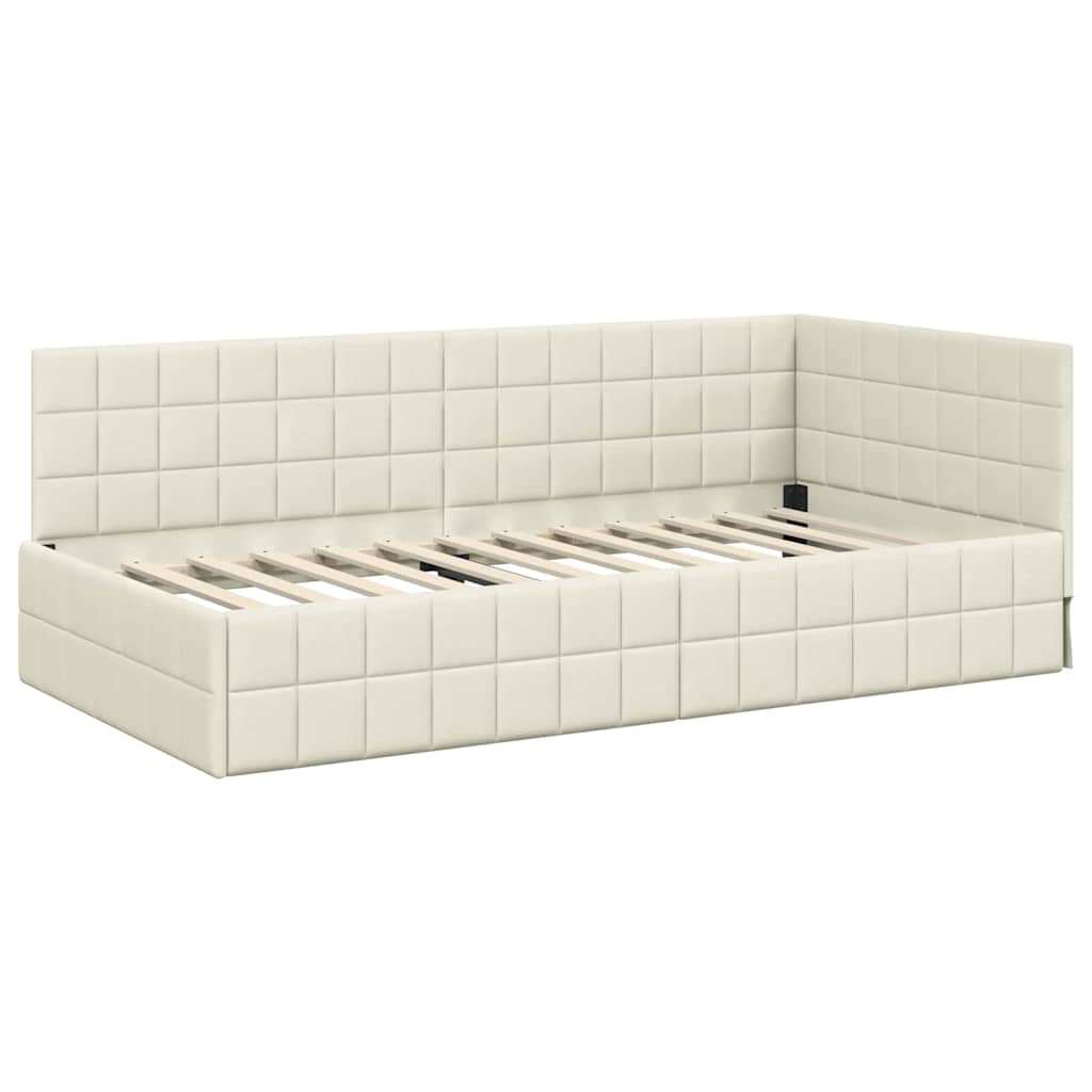 Corner Bed Frame with Headboard Cream 90 x 190 cm Velvet