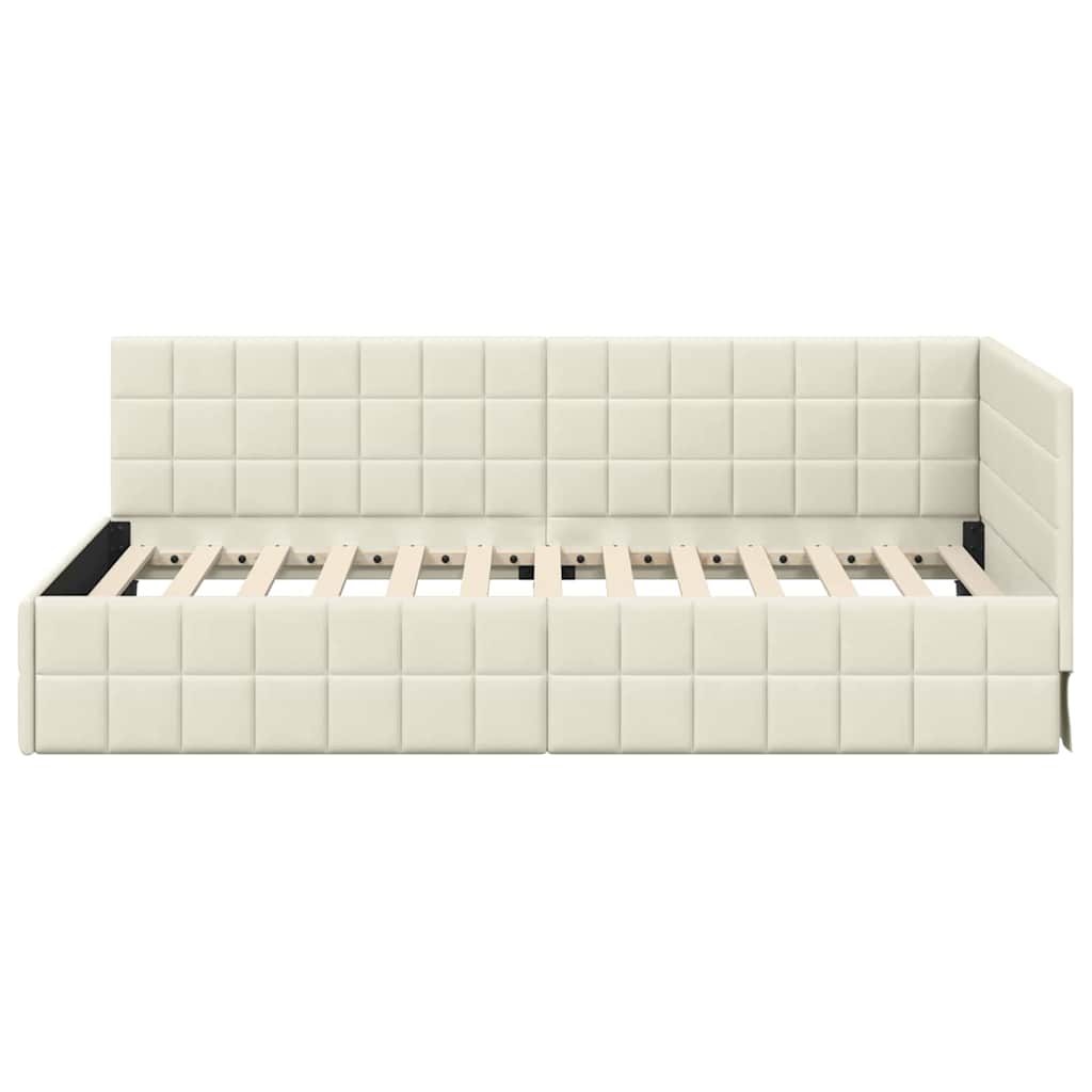 Corner Bed Frame with Headboard Cream 90 x 190 cm Velvet