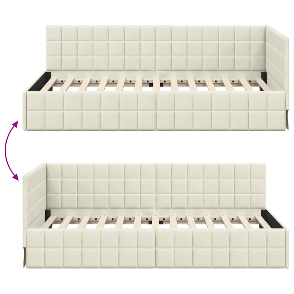 Corner Bed Frame with Headboard Cream 90 x 190 cm Velvet