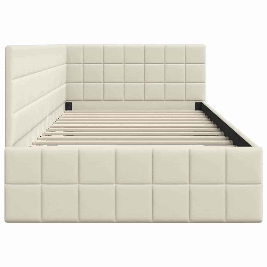 Corner Bed Frame with Headboard Cream 90 x 190 cm Velvet