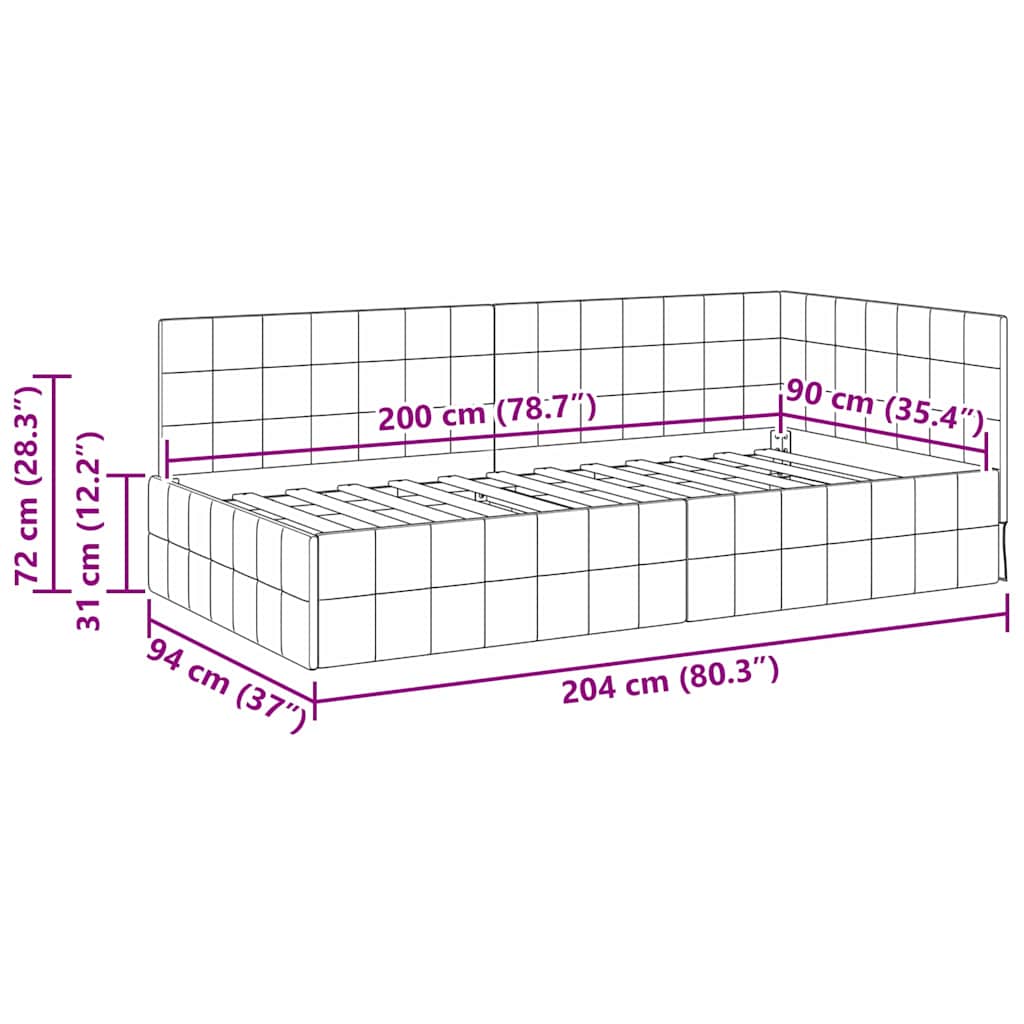 Corner Bed Frame with Headboard Yellow 90 x 200 cm Velvet