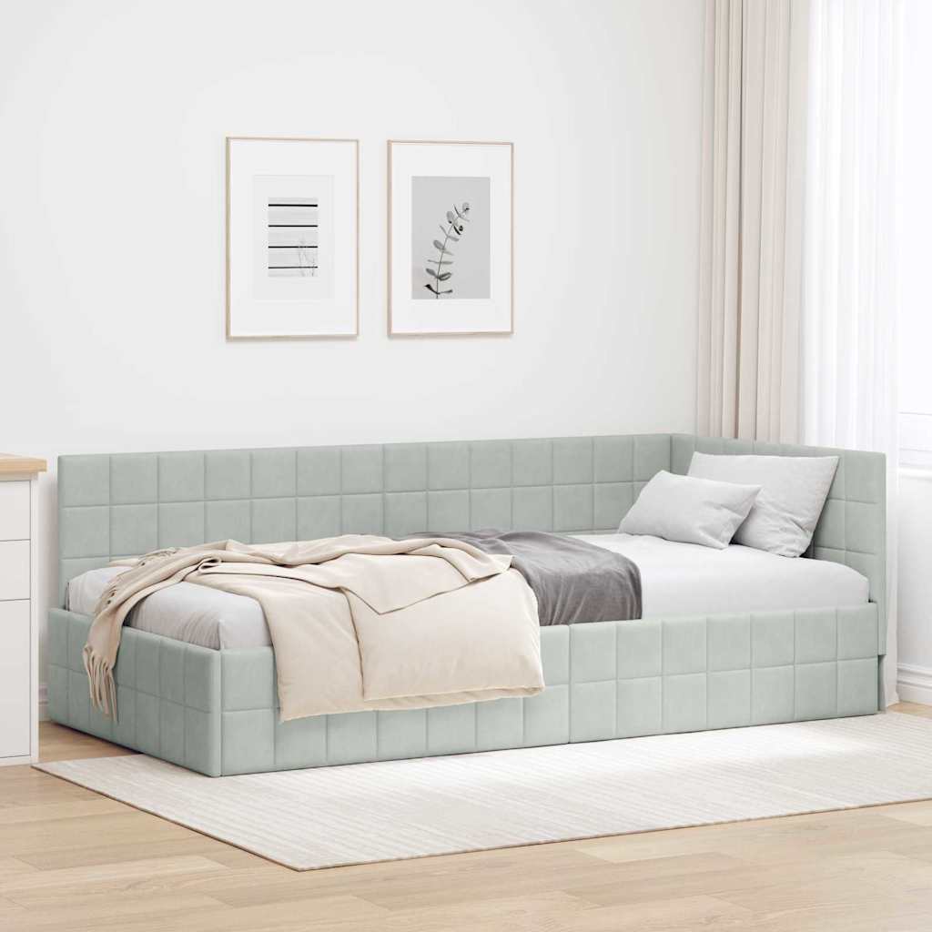 Corner Bed Frame with Headboard Light grey 100 x 200 cm Velvet